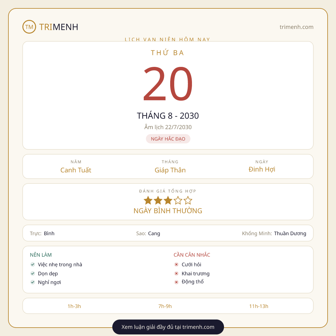 Ảnh lịch ngày 20/8/2030