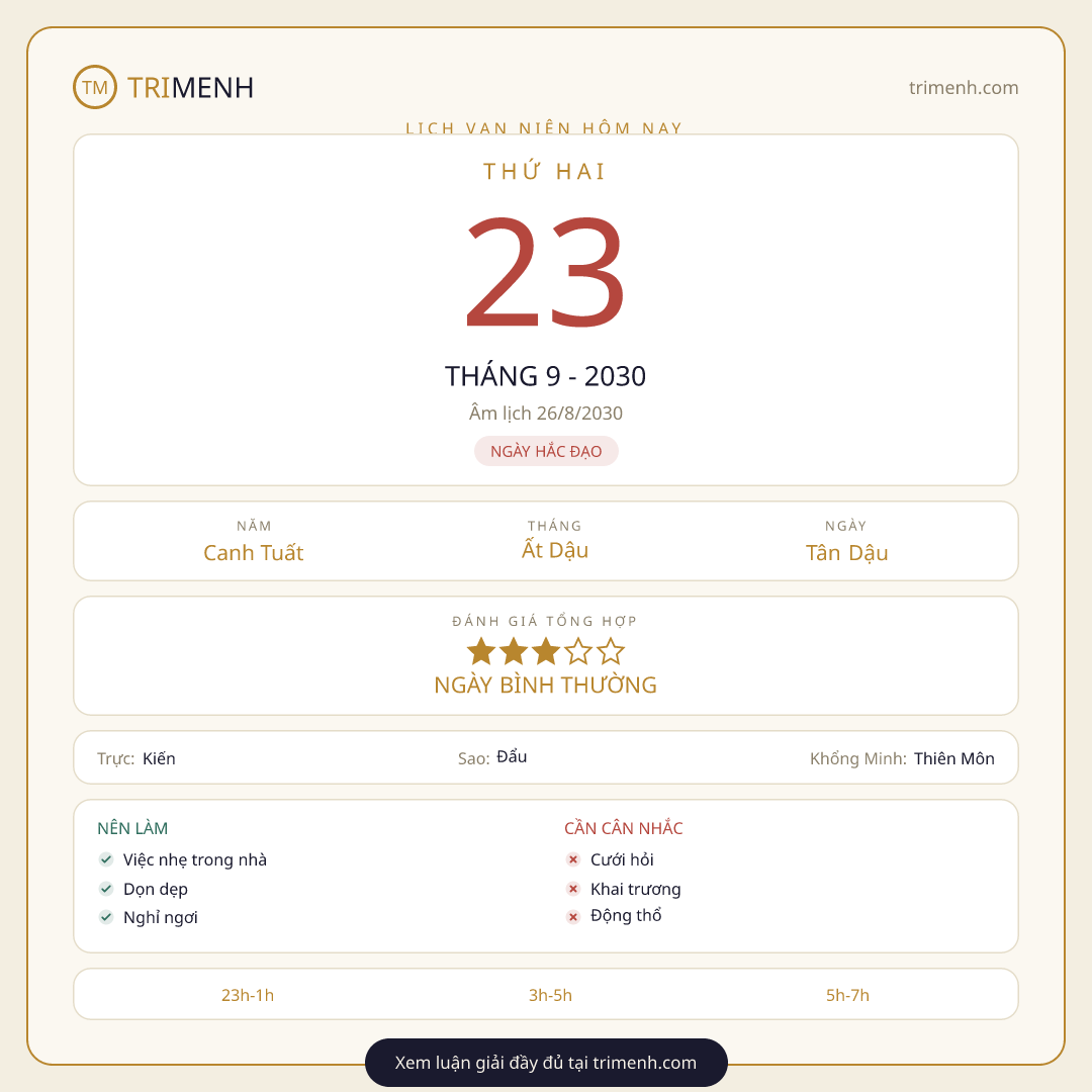 Ảnh lịch ngày 23/9/2030