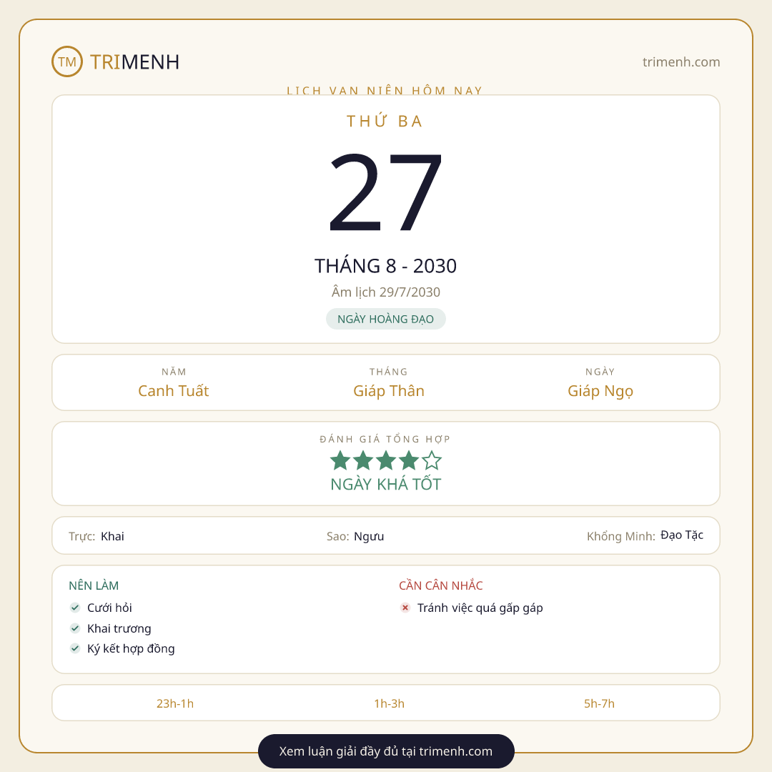 Ảnh lịch ngày 27/8/2030