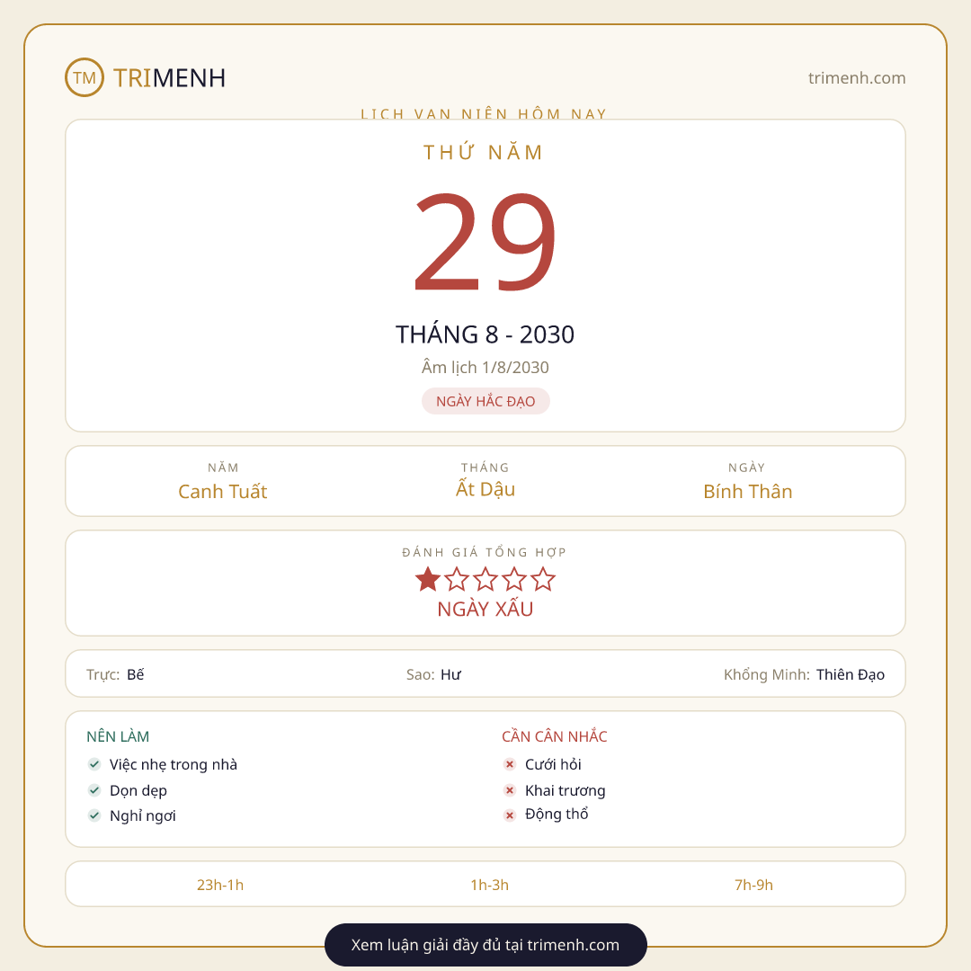 Ảnh lịch ngày 29/8/2030