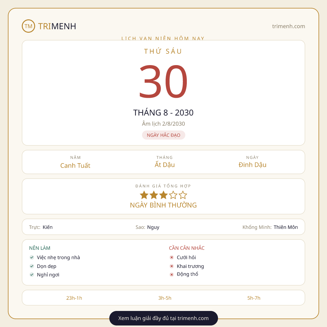 Ảnh lịch ngày 30/8/2030